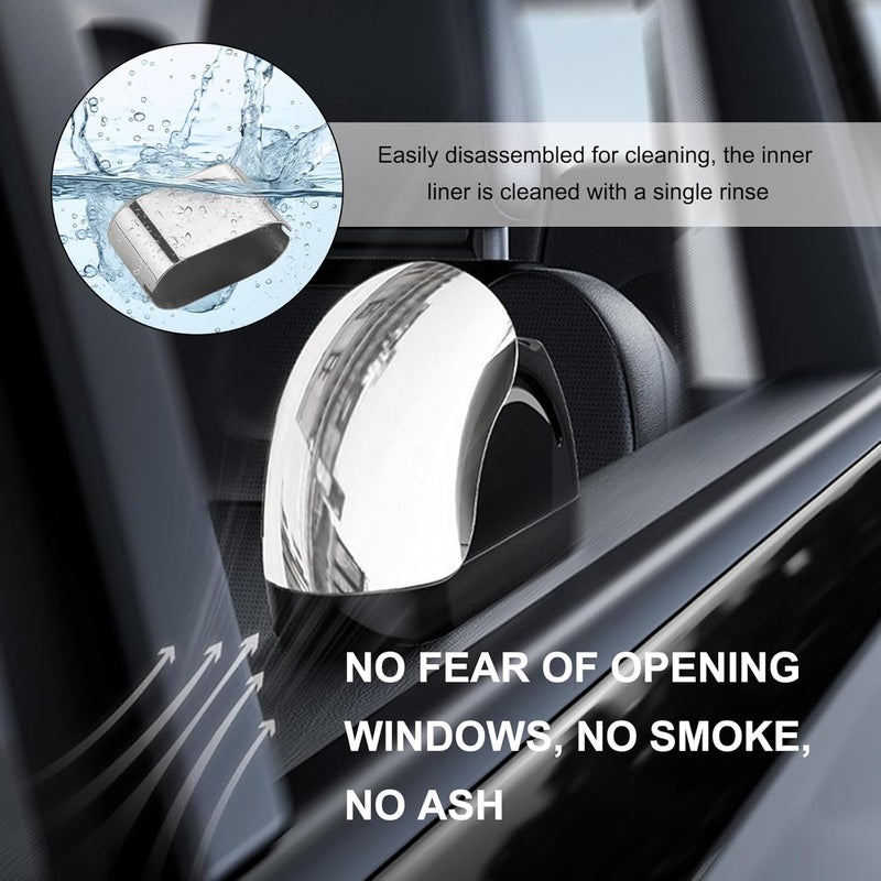 Wevdn Car Ashtray with Lid, Portable Smokeless Car Door Cigarette Ashtray with LED Light, Windproof Automotive Ash Tray for Most Car Home Office Outdoor Use, Car Accessories (Silver & Black) - Image 5
